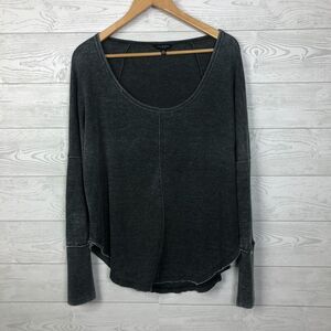 Lucky Brand Women's Waffle Knit Long Sleeve Scoop Neck Tee Shirt Gray Size Large